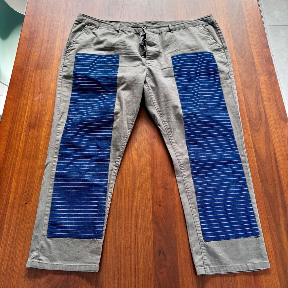 ASOS Men’s Olive Green Khaki Slim Fit Chinos Double Knee in Blue Pinstripes 40W